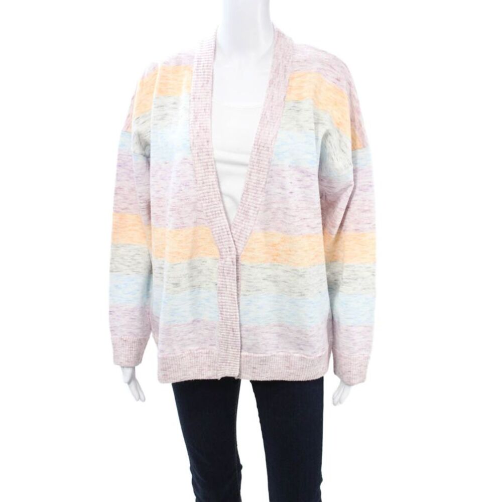 Paper London Women Pink VNeck Striped Cardigan Long Sleeve Size L
